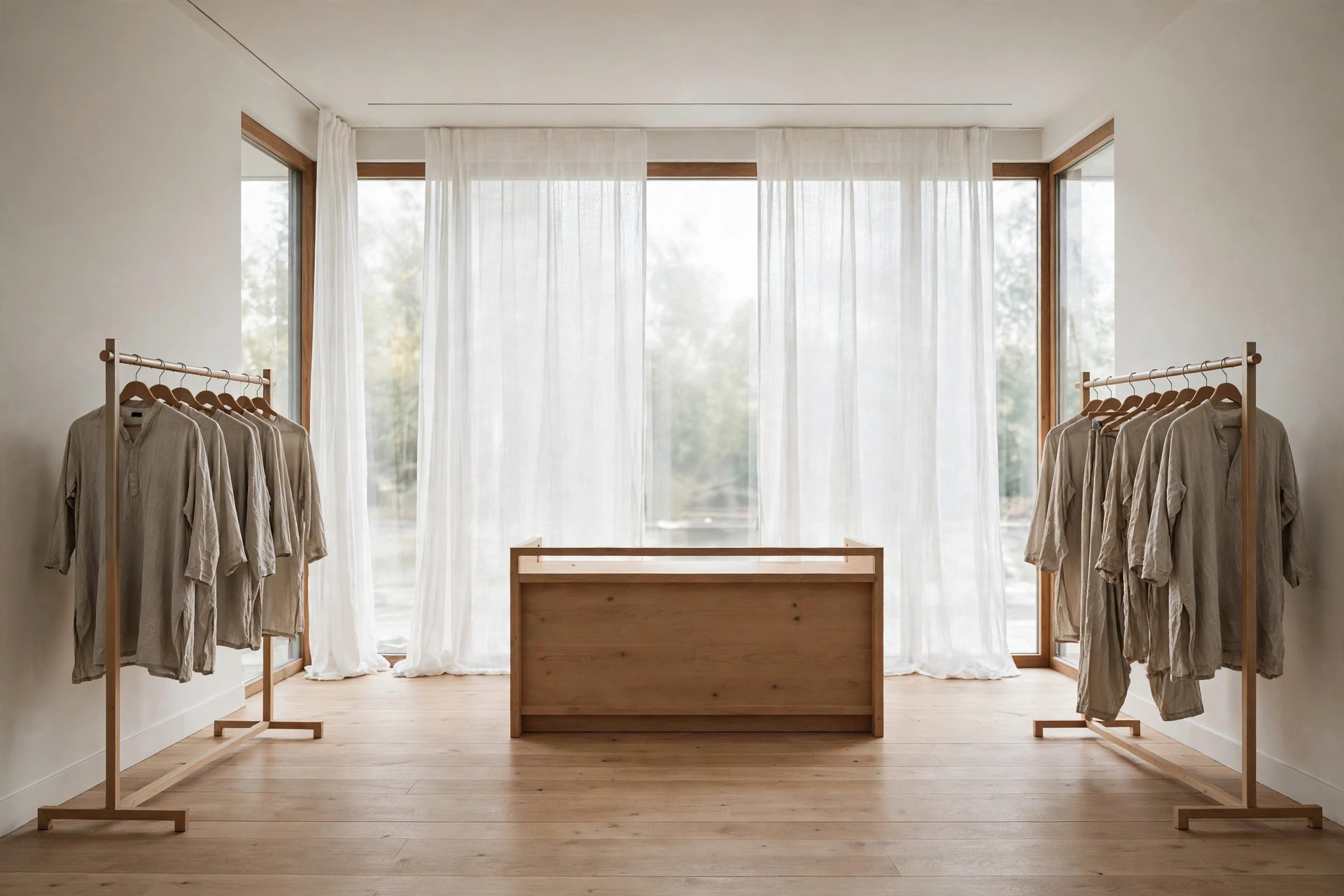 Same boutique setting with faded dull old garments